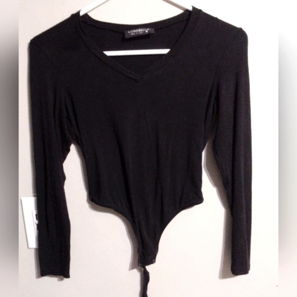 Cosabella Black V-Neck Long Sleeve Bodysuit Size Small Exc Cond
